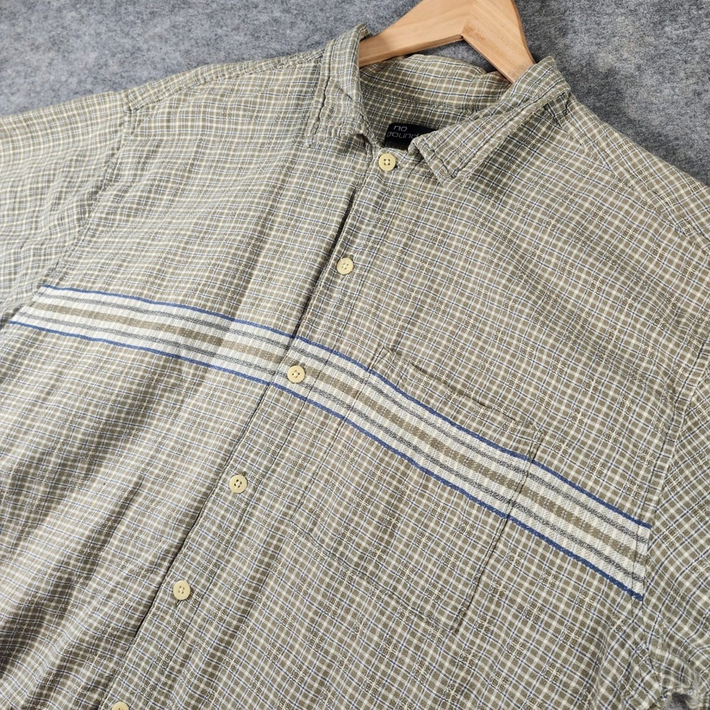 No Boundaries Button Up Shirt Men XL Olive Plaid Short Sleeve Y2K Dadcore Casual
